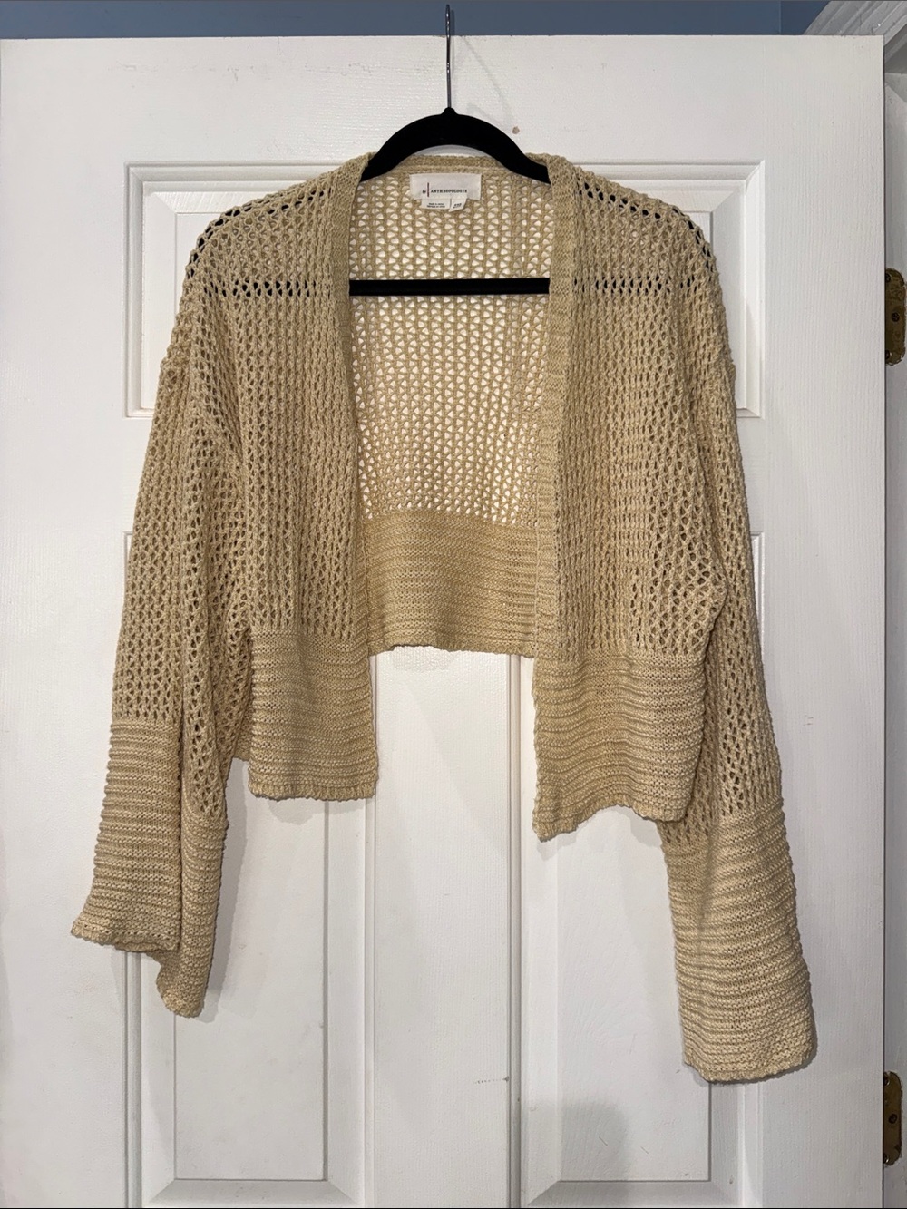 Anthropologie Open-Knit Cropped Cardigan - Beige